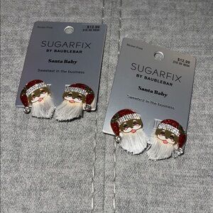 2 Sets- Santa Earrings - Red, White, and Gold